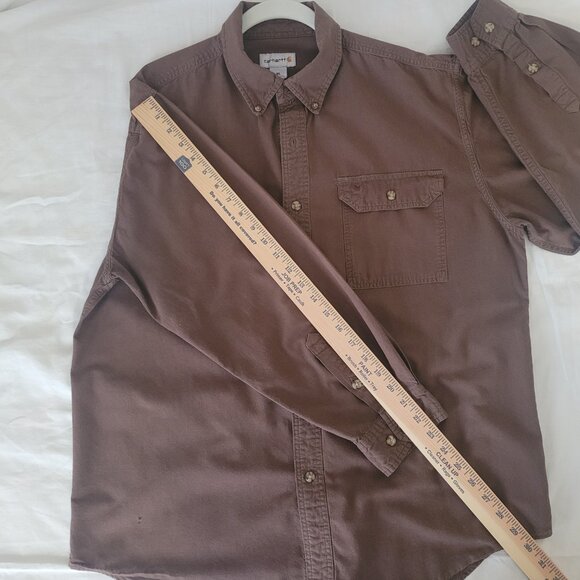 Brown Carhartt Shirt Mens Long Sleeve Size XL - Picture 14 of 15